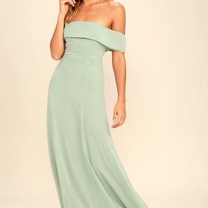 Lulu's Sage Green Off-the-Shoulder Maxi Dress